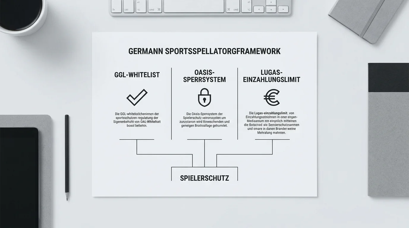 GGL-Regulierung für Sportwetten in Deutschland: Schaubild zu Whitelist, OASIS-Sperrsystem und LUGAS-Einzahlungslimit für Eishockey-Wetter